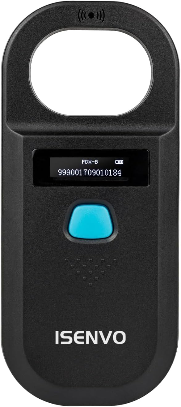 Pet Microchip Scanner | 15-Digit RFID Animal Chip Reader with Rechargeable Battery, USB Connectivity and Backlit Display