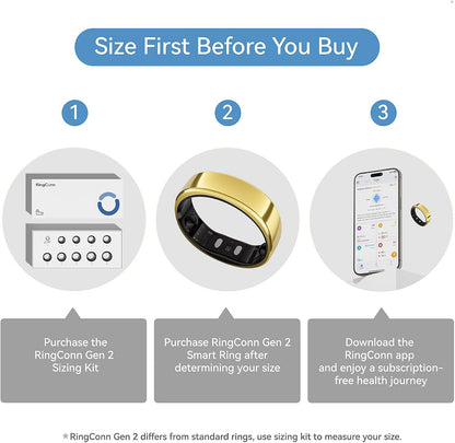 RingConn Gen 2 Smart Ring, No App Subscription, Size First with Sizing Kit, 12-Day Battery Life, Stress/Women's Health Tracker, Compatible with Android & iOS (Black, Size 8)