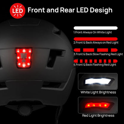 ILM Adult Bike Helmet with USB Rechargeable LED Front and Back Light Mountain&Road Bicycle Helmets for Men Women Removable Goggle Cycling Helmet for Commuter Urban Scooter