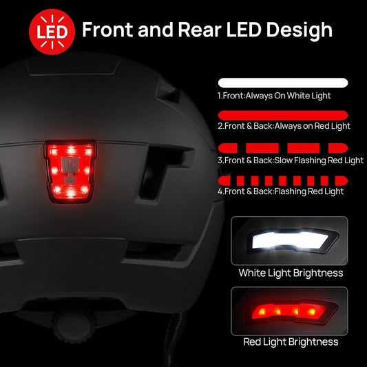 ILM Adult Bike Helmet with USB Rechargeable LED Front and Back Light Mountain&Road Bicycle Helmets for Men Women Removable Goggle Cycling Helmet for Commuter Urban Scooter - PuriLite