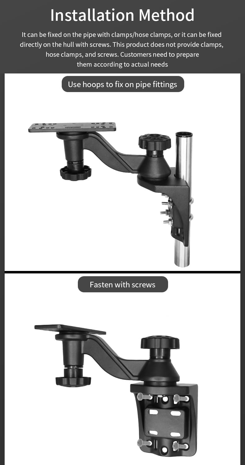 Strg Kayak Fish Finder Mount, 8.74" Long Arm Aluminum Fish Finder Swing Mount Boat Marine Electronics Mounts Compatible with Garmin Lowrance Humminbird and More Fish Finders