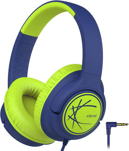 iClever Kids Headphones with Cord, 85dBA Safe Volume Wired Headphones for Kids, Stereo Sound Foldable Adjustable, 3.5mm Jack, Over Ear for School/Boys/Girls/iPad/Tablet/Travel, Blue