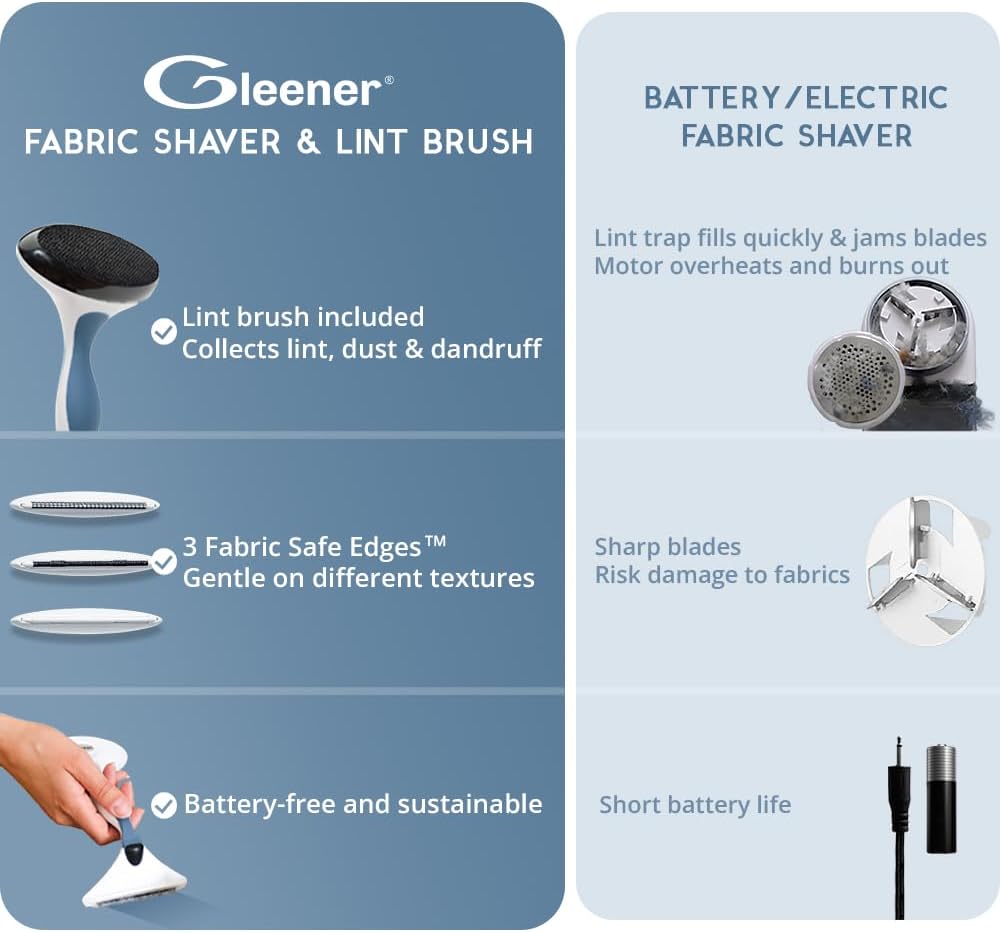 Fabric Shaver and Lint Brush Combo – Battery-Free Adjustable Depiller for Clothing, Sweaters, Upholstery, and Furniture (Slate Blue)