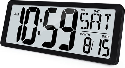 KMMKGG 15" Large Digital Wall Clock Battery Operated, Digital Clock Display with Day, Date & Temperature, Large Wall Clock for Bedroom, Livingroom, Office(4.6" Numbers)