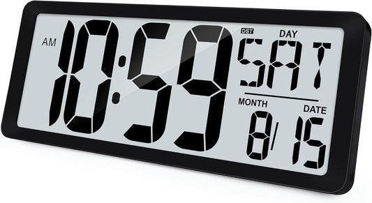 KMMKGG 15" Large Digital Wall Clock Battery Operated, Digital Clock Display with Day, Date & Temperature, Large Wall Clock for Bedroom, Livingroom, Office(4.6" Numbers)