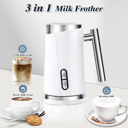 Seydere Simple Milk Frother, 2 in 1 Milk Steamer and Frother, Electric Milk Steamer, Milk Warmer and Hot Milk Foam Maker for Latter, Macchiato, Cappuccinos (White)