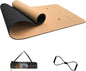 Numat Cork Yoga Mat 6mm (1/4 inch) Thick 72 x 24 in, Sweatproof NonSlip Eco-friendly, Lightweight TPE foam with Alignment Lines, Great for Hot Yoga, Pilates, Gym and Exercise, Black Carrying Bag w.