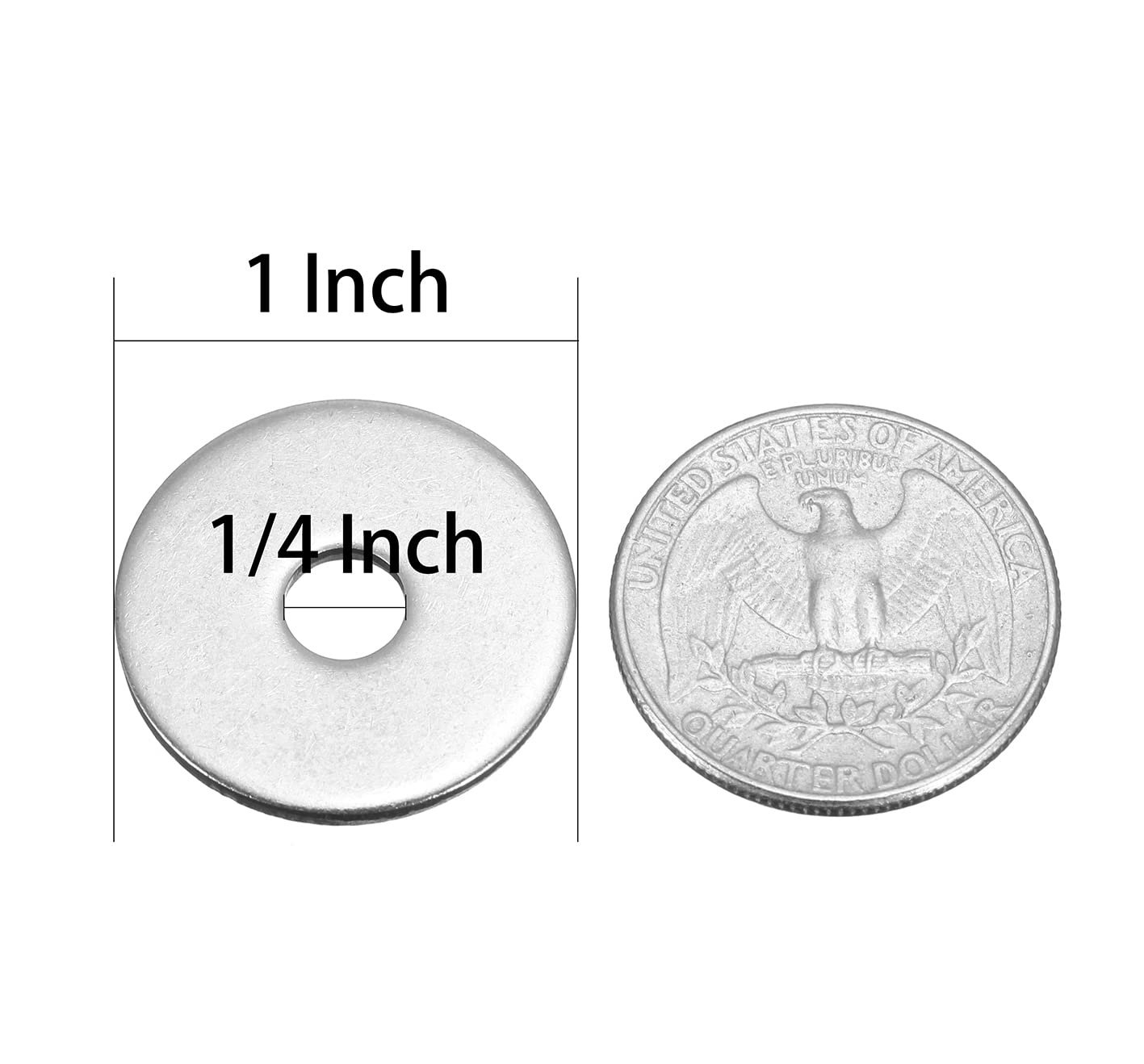 1/4" x 1" Stainless Fender Washer,18-8 (304) Stainless Steel Flat Washer,1/4" ID x 1" OD x 0.074" Thick(40Pcs)