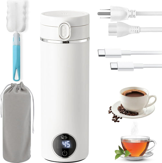 Portable Electric Kettle, 500ml Portable Kettle with USB-C Charger, Mini Travel Kettle with Carry Handle & 6 Adjustable Temperature Settings, Dual Power Modes for Home Travel Car Camping