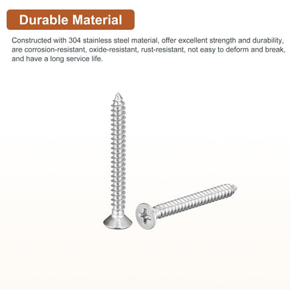 DTGN 100Pcs #8x1 Flat Head Wood Screws, 304 Stainless Steel Phillips Self Tapping Screws - Good for Woodworking, Furniture - Silver