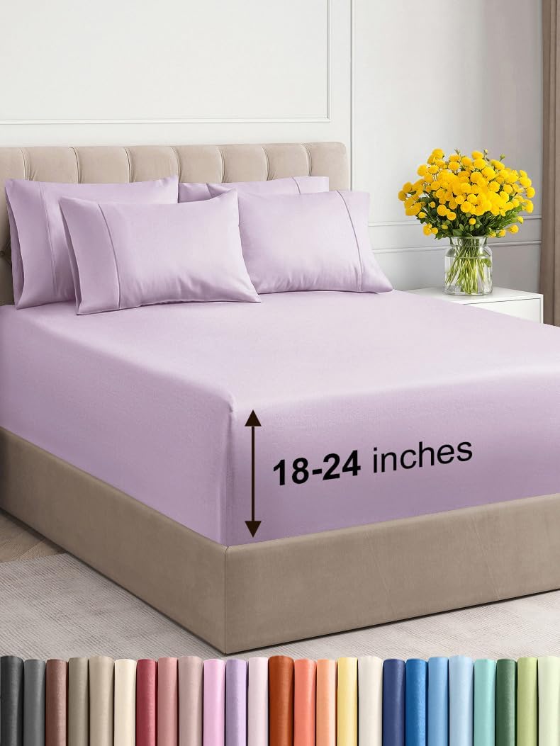 Extra Deep Queen Sheet Set - 6 Piece Breathable & Cooling Sheets - Hotel Luxury Bed Sheets Set - Easy & Secure Fit - Soft, Wrinkle Free & Comfy Sheets Set - White Sheet Set w/Extra Deep Pockets