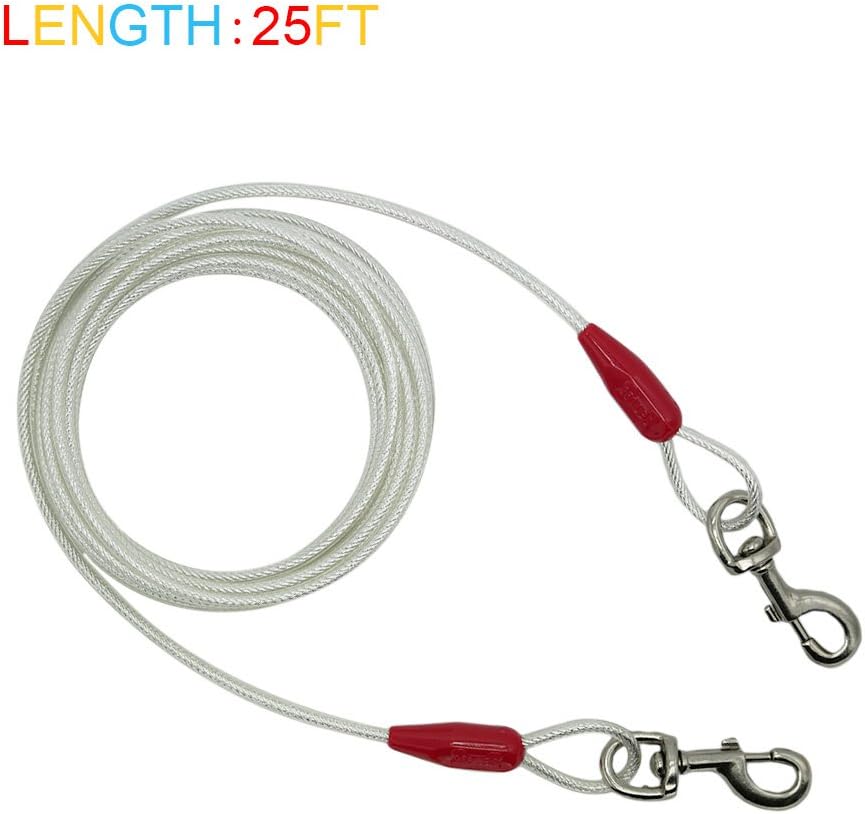 Petest 25ft Reflective Tie-Out Cable for Small Dogs Up to 35 Pounds