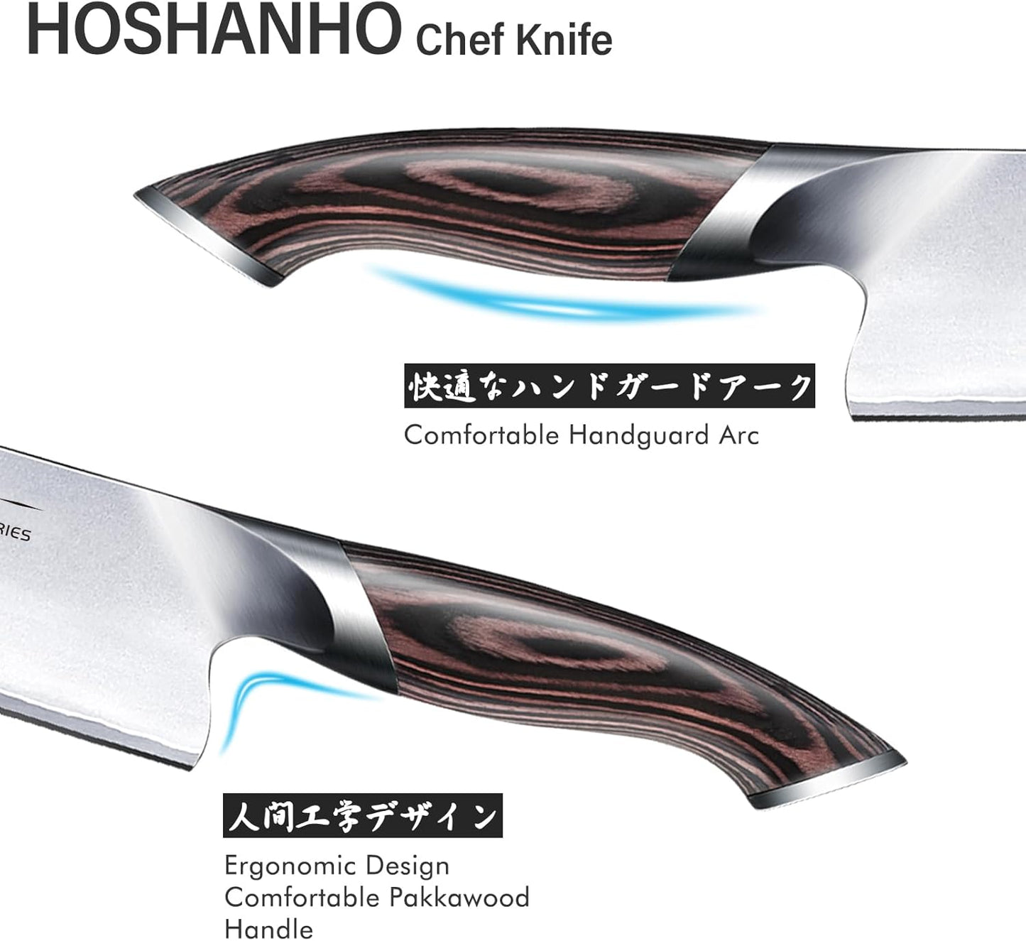 HOSHANHO Kitchen Knife in Japanese High Carbon Steel, High-Class Chef's Knife 8 inch Professional Cooking Knife, Non-Slip Ultra Sharp Knife with Ergonomic Handle