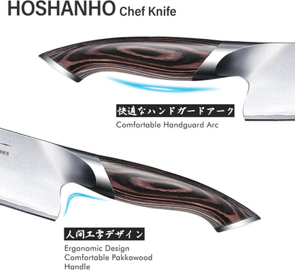 HOSHANHO Kitchen Knife in Japanese High Carbon Steel, High-Class Chef's Knife 8 inch Professional Cooking Knife, Non-Slip Ultra Sharp Knife with Ergonomic Handle