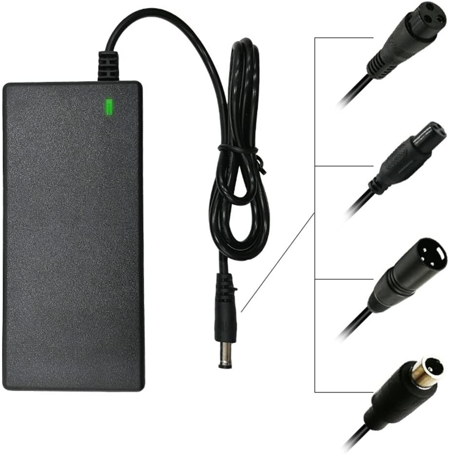 Wanhirus 42V 2A Scooter Charger 5 Plugs Universal for 36V Lithium Battery, Pack DC 5.5 * 2.1 with 8mm 3 Prong Connector /12mm 3 Prong Connector /8mm RCA Connector/ 3-Pin Male XLR Connector