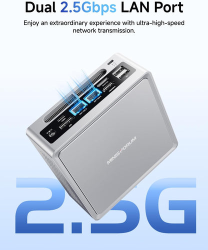 MINISFORUM NAB8 Plus Mini PC, Intel Core i7-12800H (14C/20T, up to 4.8GHz), 32GB DDR4 1TB M.2 SSD, HDMI/DP /USB4,2.5 Inch HDD/SSD Slot,USB-A x 4,2x2.5G LAN/Wi-Fi6E / BT5.3,Oculink Support