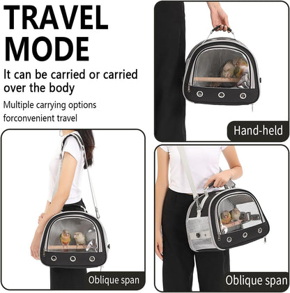 Bird Carrier,Bird Cage Parakeet Parrot Budgie Carrier Backpack for Small Birds, Travel Bird Cages with Perch, Transparent Ventilation Cockatiels, Pet Carrier for Outdoor Use(Yellow) (Black)