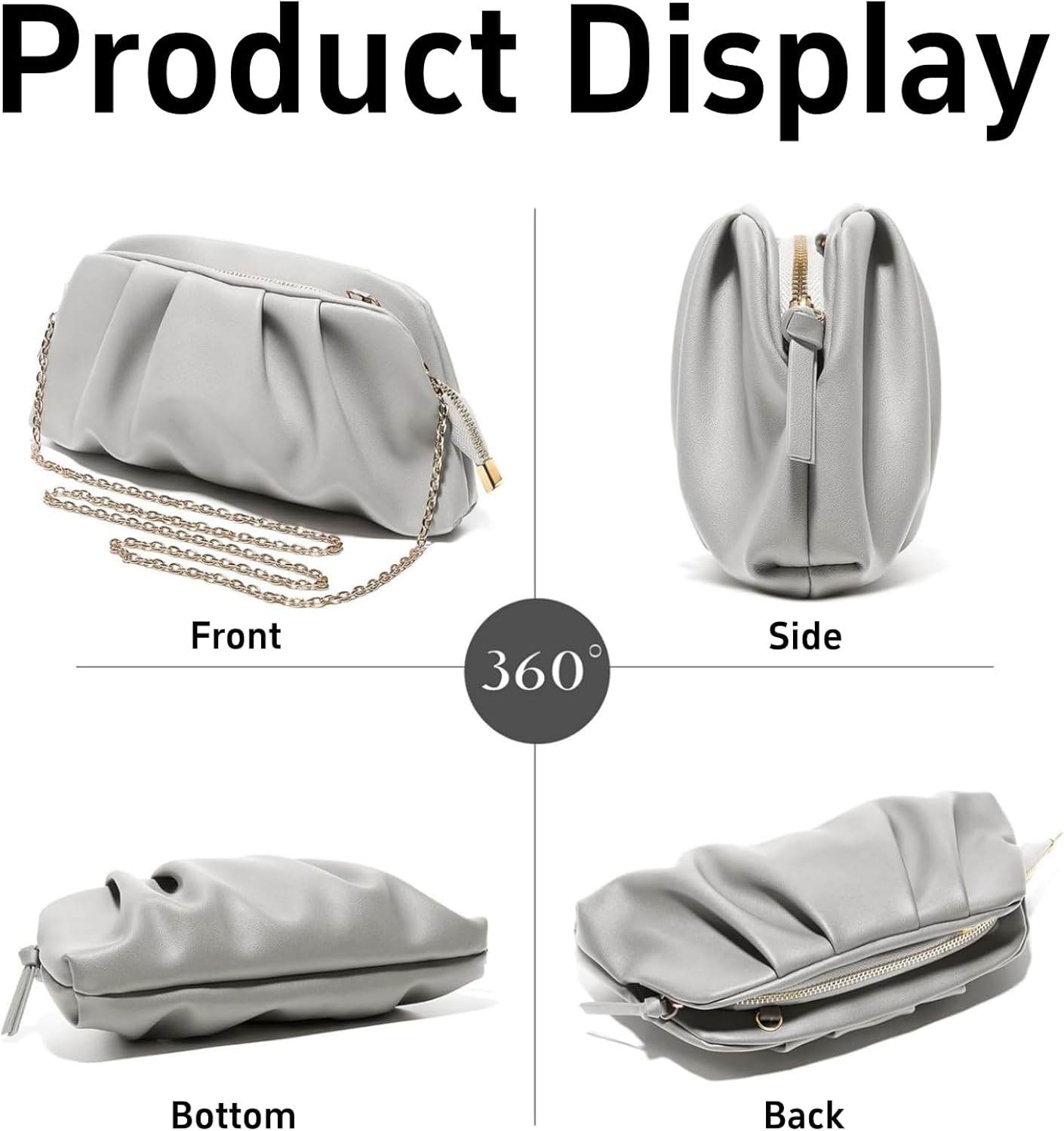 Purilite Select | Dressy Pleated Clutch Purse | Soft PU Vegan Leather Evening Bag | Elegant Formal Handbag for Wedding, Prom & Cocktail Party