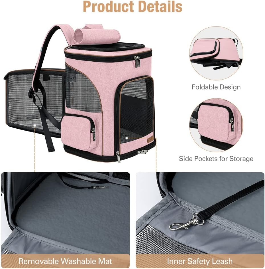Lekesky Cat Backpack Expandable Dog Carrier Backpack Airline Approved Pet Backpack Carrier for Cats, Small Dogs, Puppies Under 13 Lbs, Grey