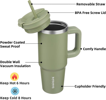 BJPKPK Tumbler with Handle and Straw 30oz Insulated Tumbler Cups with Lid Stainless Steel Travel Coffee Mug,Indigo Black