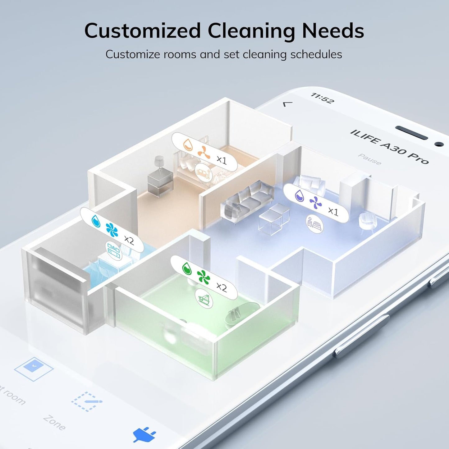 ILIFE A30 Pro Robot Vacuum and Mop, Self Emptying Station for 60 Days, 5000Pa Suction, LiDAR Navigation, No-Go Zones, 2.4G WiFi/App/Alexa/Remote Control, Roller Brush for Carpet, Hard Floors, 110V