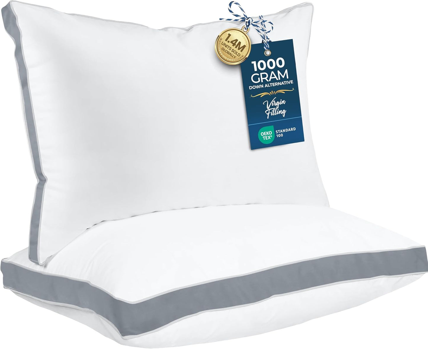 Utopia Bedding Bed Pillows for Sleeping Queen Size (Grey), Set of 2, Cooling Hotel Quality, Gusseted Pillow for Back, Stomach or Side Sleepers