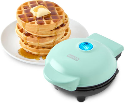 Dash Mini Maker: The Mini Waffle Maker Machine for Individual Waffles, Paninis, Hash browns, & other on the go Breakfast, Lunch, or Snacks - Aqua, 4"