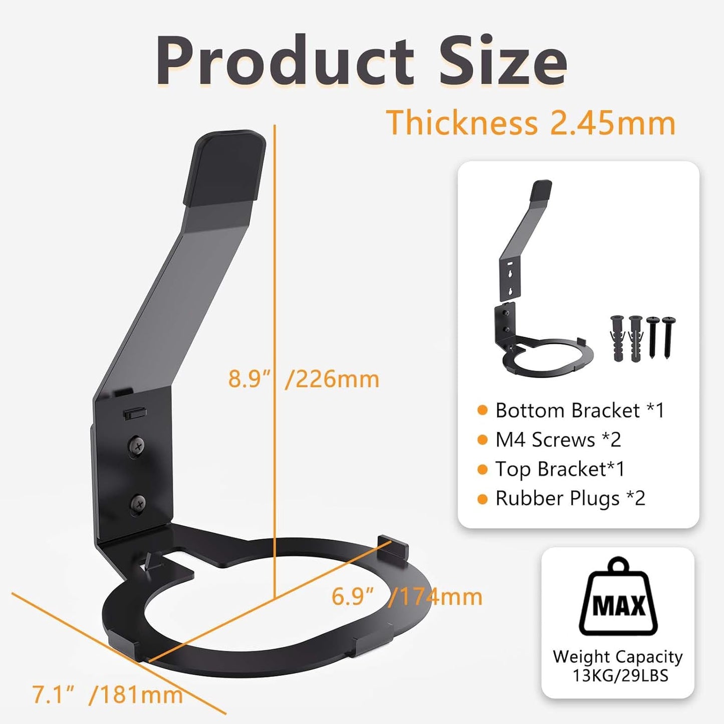 GZQIUYI Metal Wall Mount for SONOS Move 1 and Move 2, Portable Speaker Mount Rack with Anchor Kits, Top Layer Dip-Coated Overmolding Protection, Secure Charging Dock Base for Seamless Fit, Black Steel