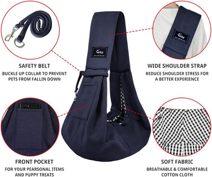 Cuby Adjustable Dog Cat Sling Padded Hard Bottom Pet Carrier Sling Soft Carrying Puppy Bag for Small Dogs Cats Outdoor Travel (Grayish-White)