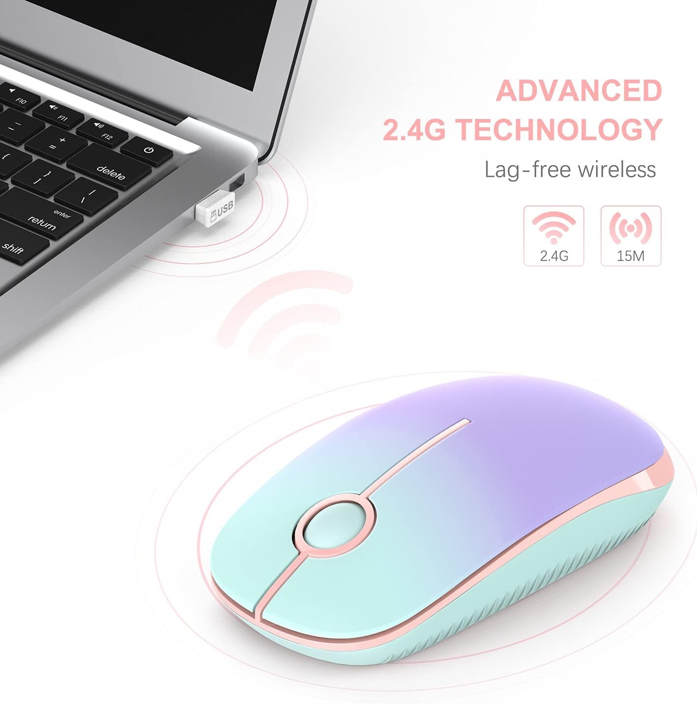 Wireless Mouse, Vssoplor 2.4G Slim Portable Computer Mice with Nano Receiver for Notebook, PC, Laptop, Computer (Black and Sapphire Blue)