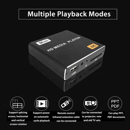 HDMI Media Player, 4K HD Digital Media Player for 4K TV Video, H.265 MP4 MKV Videos MP3 Music JPG Photos PPT, 7.1 Surround Sound, Dual USB Ports (US Plug)
