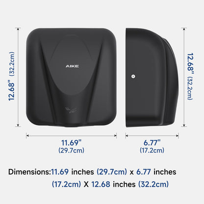 AIKE Elephant Power Commercial Hand Dryer High Speed Auto Warm Wind, Matte Black Thermoset Cover AC110V-130V Model AK2812
