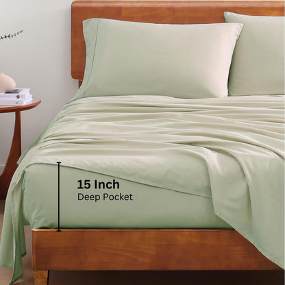 Lane Linen 100% Organic Cotton Queen Sheet Set, 4-Piece Percale Bed Sheets for Queen Bed - Soft, Breathable, Hypoallergenic, Deep Pocket Fits Mattress Up to 15" Deep, Hotel Quality Sheets - White