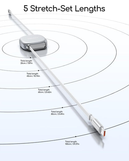 240W Retractable USB C Cable for Phones,3.3FT,2Pack,Grey PD3.1 USB C to USB C Cable with Magnetic Slot for Travel,Car,4 Preset Length,Super Fast Charging