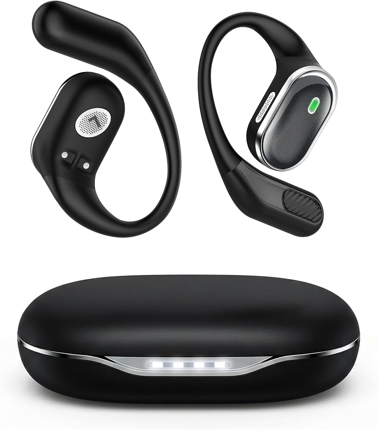 Wireless Earbuds Bluetooth 5.4 Headphones, IPX7 Waterproof Stereo Earphones with Noise Cancelling Mic, Open Ear Buds with Ergonomic Ear Hook for Fitness/Sports/Travel (Black)