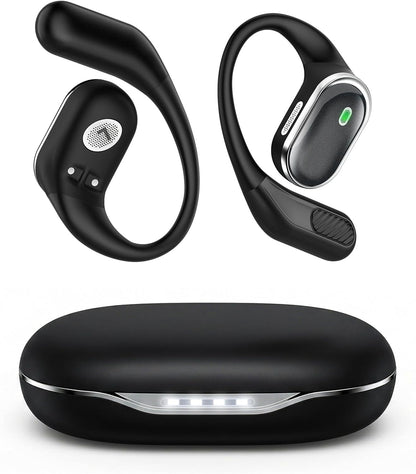 Wireless Earbuds Bluetooth 5.4 Headphones, IPX7 Waterproof Stereo Earphones with Noise Cancelling Mic, Open Ear Buds with Ergonomic Ear Hook for Fitness/Sports/Travel (Black)