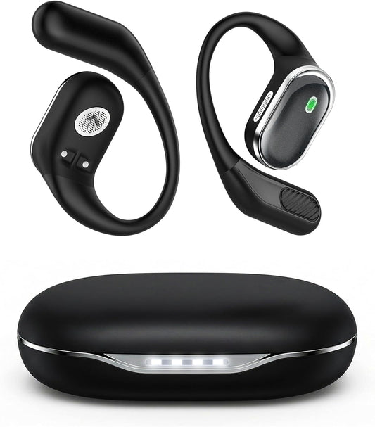 Wireless Earbuds Bluetooth 5.4 Headphones, IPX7 Waterproof Stereo Earphones with Noise Cancelling Mic, Open Ear Buds with Ergonomic Ear Hook for Fitness/Sports/Travel (Black)