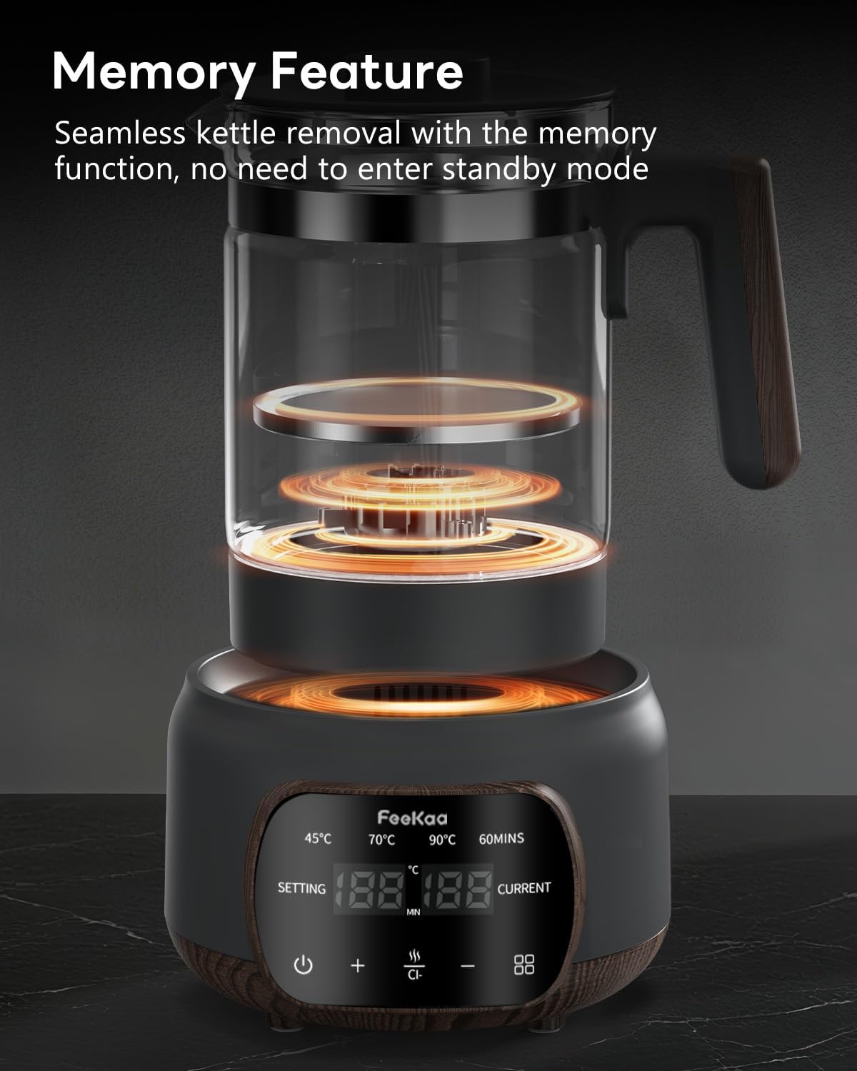 Feekaa 1.3L Electric Kettle,Glass Teapot with Removable Infuser,Black | Tea Maker,Health Pot,Bouilloire électrique,Time & Temperature Control,72H Keep Warm,for Boil Water,Tea,Coffee,Milk Warming