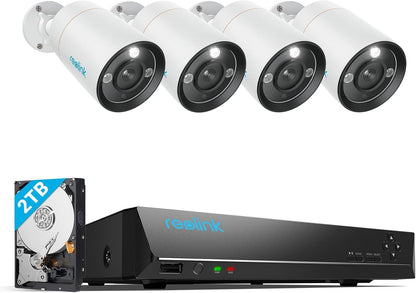 REOLINK 12MP Security Camera System, 4pcs H.265 12 Megapixel UHD 120° FoV PoE Surveillance Cameras, Person Vehicle Pet Detection, Spotlight Color Night Vision, 8CH NVR with 2TB HDD, RLK8-1200B4-A