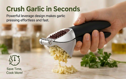 Garlic Press Set, Heavy Duty Zinc Alloy Garlic Crusher & Mincer – Ergonomic Non-Slip Handle, Easy Clean with Peeler & Brush, Professional Kitchen Tool for Garlic, Ginger & Herbs