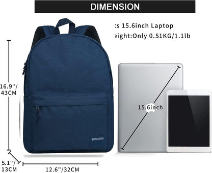 SUPACOOL Casual Laptop Backpack with USB Charging Port for Men and Women, School Bookbag for College, Lightweight Pack Back(Dark Black)