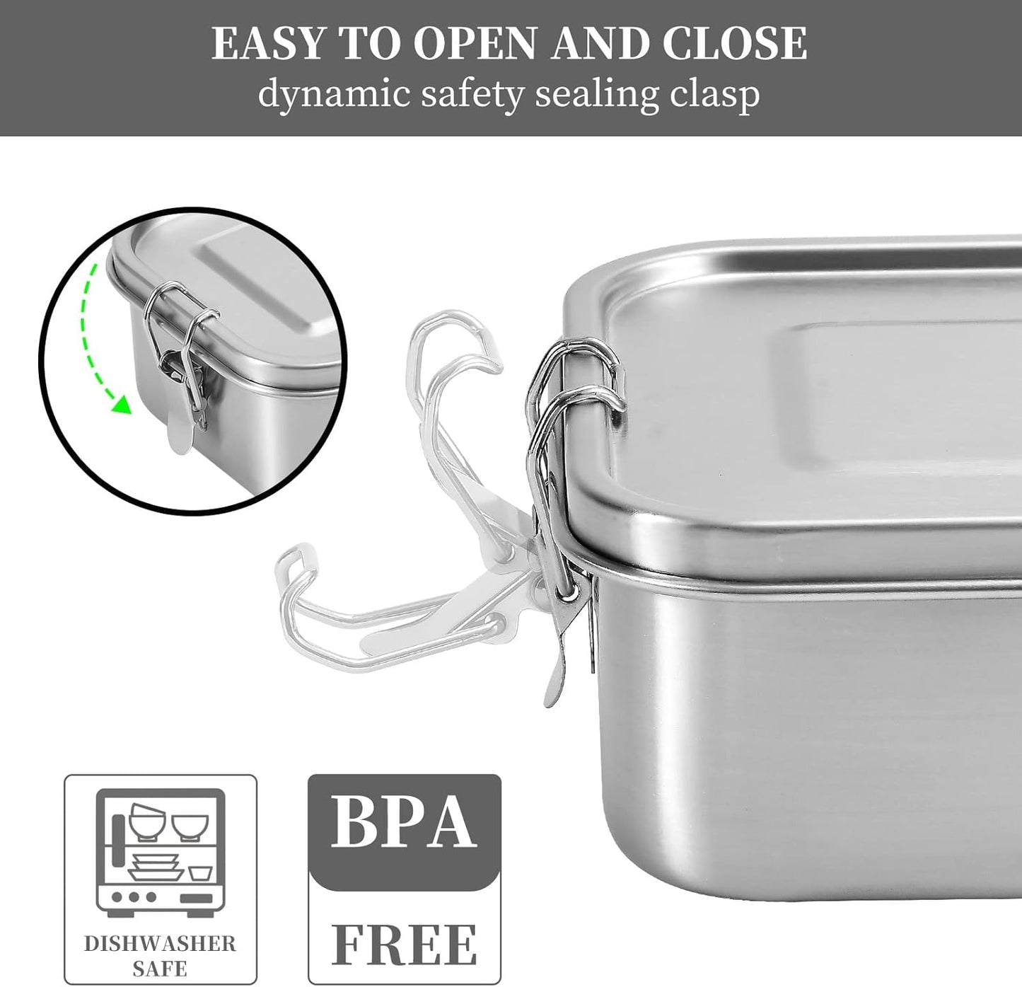 UPTRUST Leak Proof Stainless Steel Bento Lunch Container, (47OZ/1400ML) Metal Bento Lunch Box for Kids or Adults, 3 Compartment Packing Box for Work Lunch