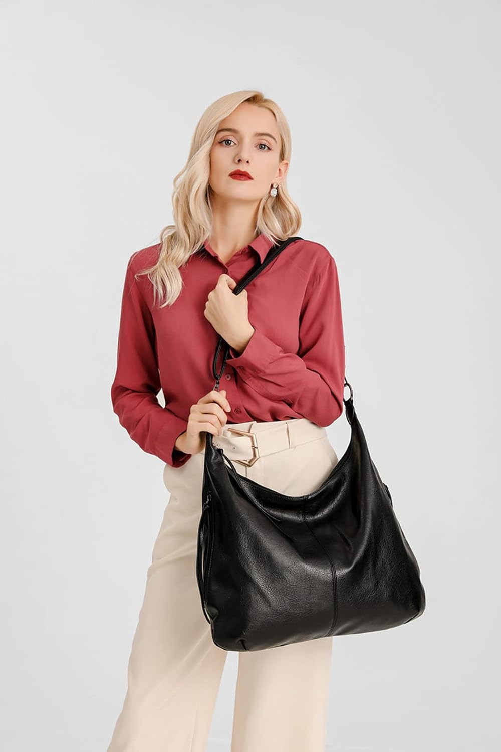 Ashioup Hobo Bags for Women Soft PU Leather Shoulder Bag Vintage Slouchy Handbag with Zipper