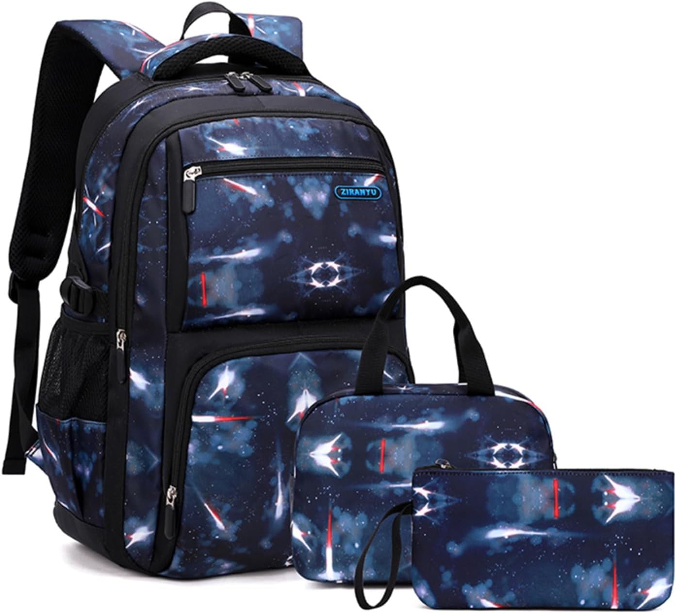 Boys Backpacks Primary Junior High School Bag Kids Bookbag with Lunch Bag 3 in 1 Casual Daypack Set Space Galaxy Durable Knapsack