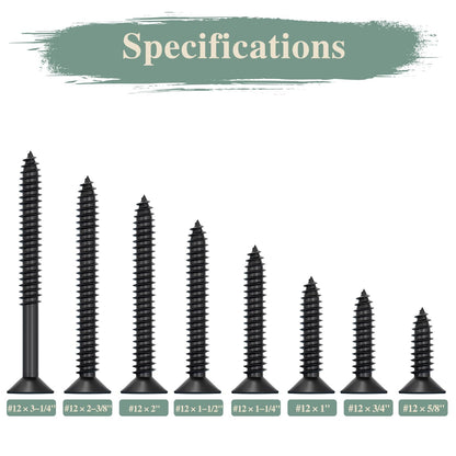 GOHODOMINO #4 x 1/2" Wood Screw 100Pcs, Stainless Steel 304 (18-8) Screws Flat Head Phillips Fast Self Tapping Drywall Screws Black Oxide