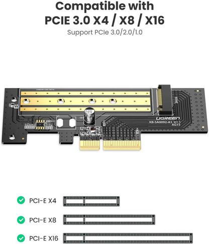 UGREEN M.2 NVME PCIe 3.0 X4 X8 X16 Adapter Card, Support M Key and B+M Key SSD 2280 2260 2242 2230 Size, Include Install Tool, Not for SATA SSD