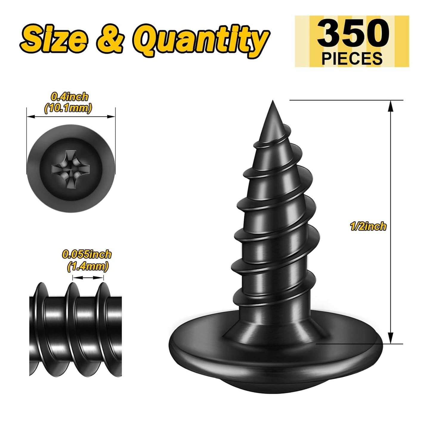 150Pcs #8 × 2" Black Screws for Wood, Phillips Truss Head Wood Screws, Quick Metal Self Tapping, Zinc Plated Steel, Truss Head Screws by Mywish