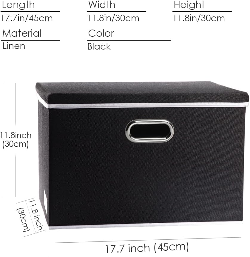 PRANDOM Large Foldable Storage Bin with Lid [1-Pack] Linen Fabric Decorative Storage Box Organizer Containers Basket Cube with Handles Divider for Bedroom Closet Office Living Room (17.7x11.8x11.8")