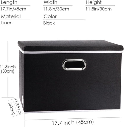 PRANDOM Large Foldable Storage Bin with Lid [1-Pack] Linen Fabric Decorative Storage Box Organizer Containers Basket Cube with Handles Divider for Bedroom Closet Office Living Room (17.7x11.8x11.8")