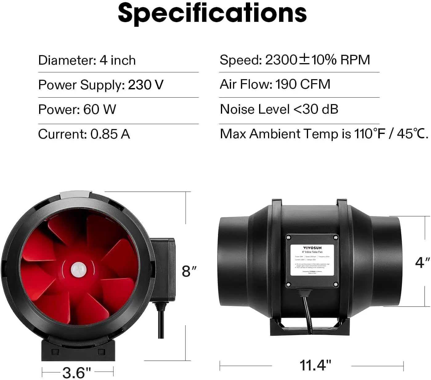 VIVOSUN T6 6 Inch 390 CFM Inline Duct Fan with Variable Speed Controller HVAC Blower for Ventilation